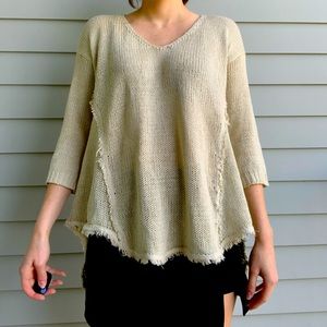 Women’s Size Small Beige Fringe Sweater FRANCESCAS
